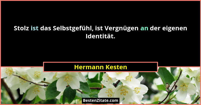 Stolz ist das Selbstgefühl, ist Vergnügen an der eigenen Identität.... - Hermann Kesten