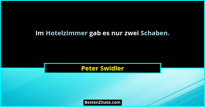 Im Hotelzimmer gab es nur zwei Schaben.... - Peter Swidler