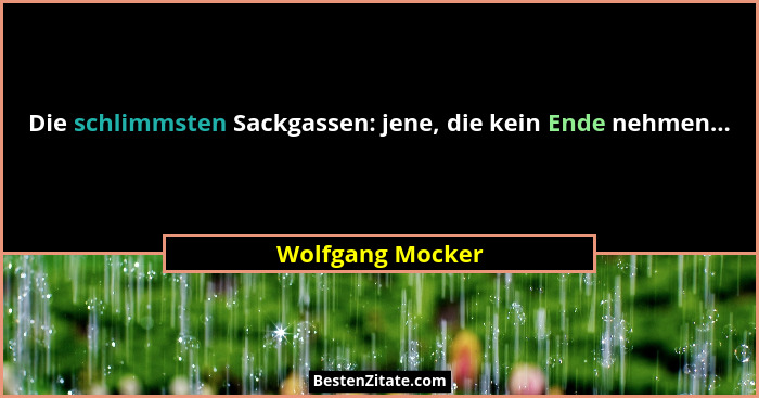 Die schlimmsten Sackgassen: jene, die kein Ende nehmen...... - Wolfgang Mocker