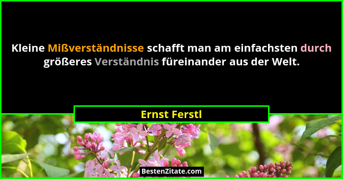 Kleine Mißverständnisse schafft man am einfachsten durch größeres Verständnis füreinander aus der Welt.... - Ernst Ferstl