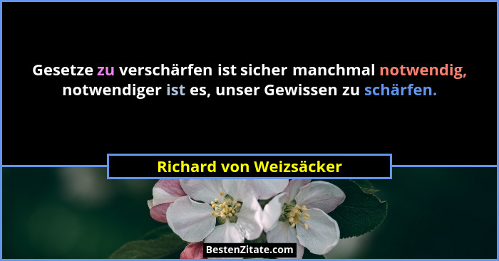 Gesetze zu verschärfen ist sicher manchmal notwendig, notwendiger ist es, unser Gewissen zu schärfen.... - Richard von Weizsäcker