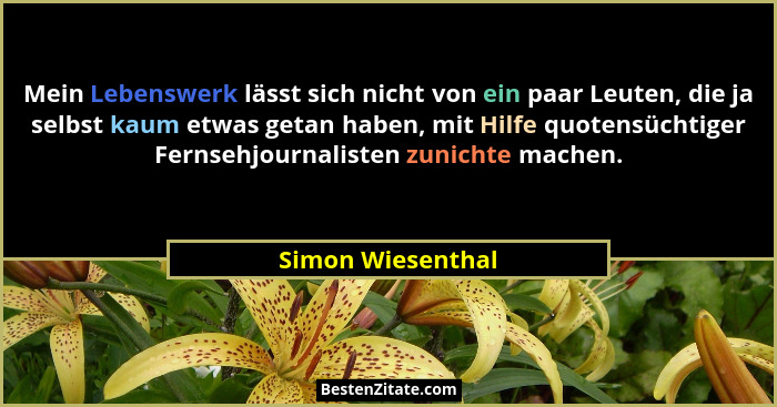 Mein Lebenswerk lässt sich nicht von ein paar Leuten, die ja selbst kaum etwas getan haben, mit Hilfe quotensüchtiger Fernsehjourna... - Simon Wiesenthal