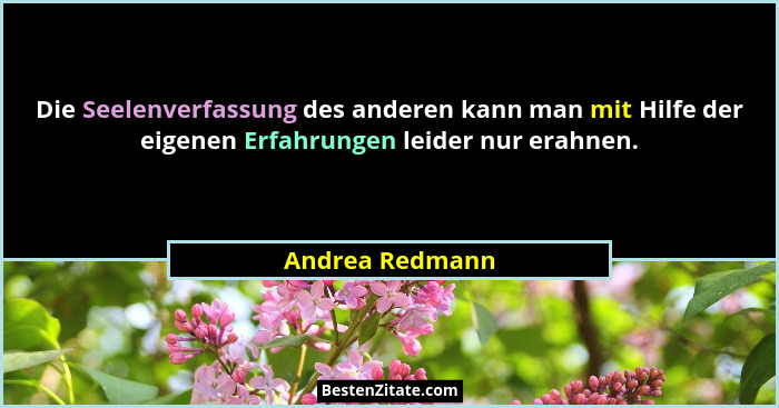 Die Seelenverfassung des anderen kann man mit Hilfe der eigenen Erfahrungen leider nur erahnen.... - Andrea Redmann