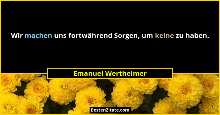 Wir machen uns fortwährend Sorgen, um keine zu haben.... - Emanuel Wertheimer