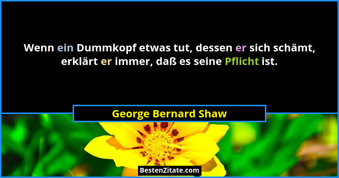 Wenn ein Dummkopf etwas tut, dessen er sich schämt, erklärt er immer, daß es seine Pflicht ist.... - George Bernard Shaw