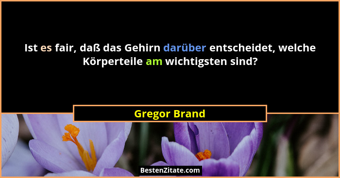 Ist es fair, daß das Gehirn darüber entscheidet, welche Körperteile am wichtigsten sind?... - Gregor Brand
