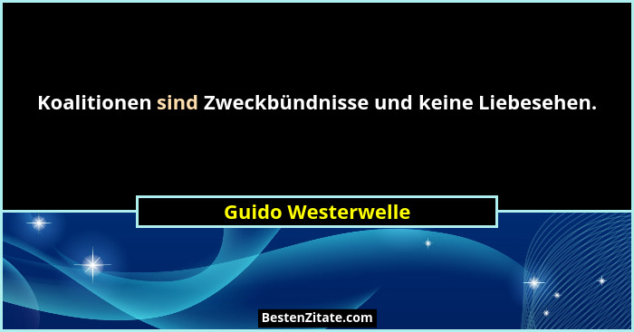 Koalitionen sind Zweckbündnisse und keine Liebesehen.... - Guido Westerwelle