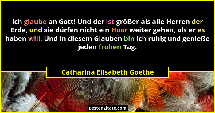 Ich glaube an Gott! Und der ist größer als alle Herren der Erde, und sie dürfen nicht ein Haar weiter gehen, als er es ha... - Catharina Elisabeth Goethe