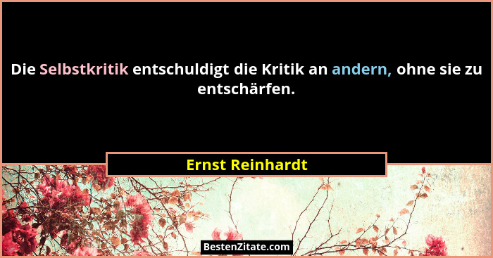 Die Selbstkritik entschuldigt die Kritik an andern, ohne sie zu entschärfen.... - Ernst Reinhardt