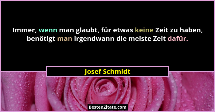 Immer, wenn man glaubt, für etwas keine Zeit zu haben, benötigt man irgendwann die meiste Zeit dafür.... - Josef Schmidt