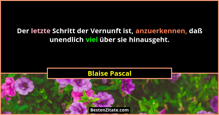 Der letzte Schritt der Vernunft ist, anzuerkennen, daß unendlich viel über sie hinausgeht.... - Blaise Pascal