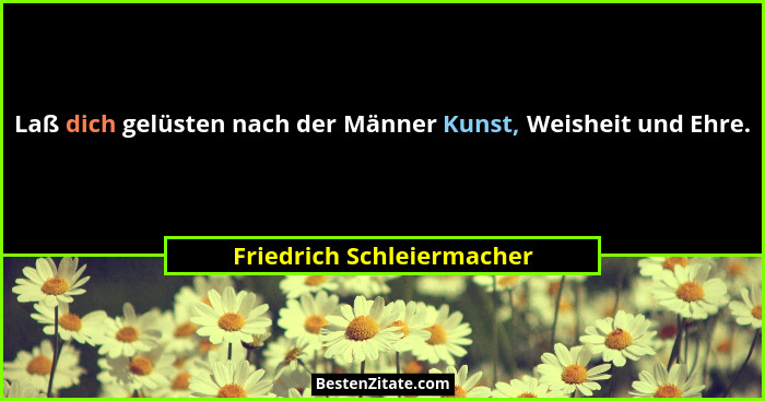 Laß dich gelüsten nach der Männer Kunst, Weisheit und Ehre.... - Friedrich Schleiermacher