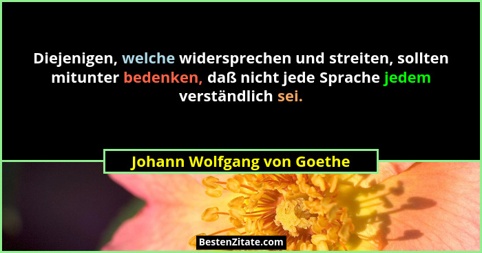 Diejenigen, welche widersprechen und streiten, sollten mitunter bedenken, daß nicht jede Sprache jedem verständlich sei.... - Johann Wolfgang von Goethe
