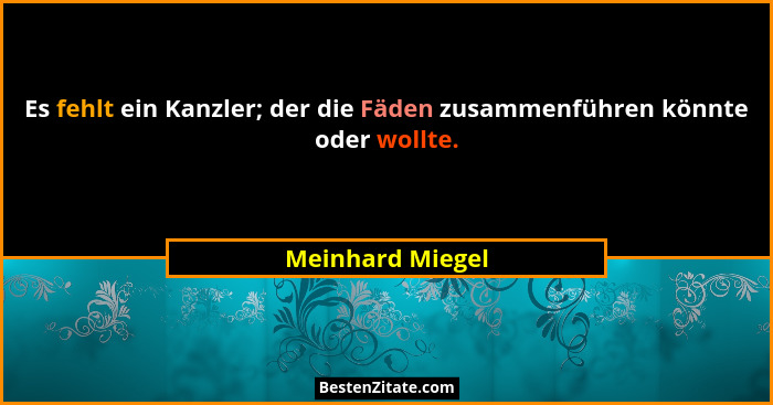 Es fehlt ein Kanzler; der die Fäden zusammenführen könnte oder wollte.... - Meinhard Miegel
