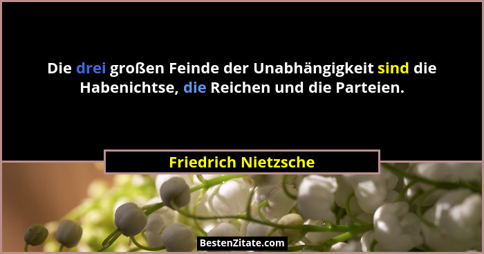 Die drei großen Feinde der Unabhängigkeit sind die Habenichtse, die Reichen und die Parteien.... - Friedrich Nietzsche