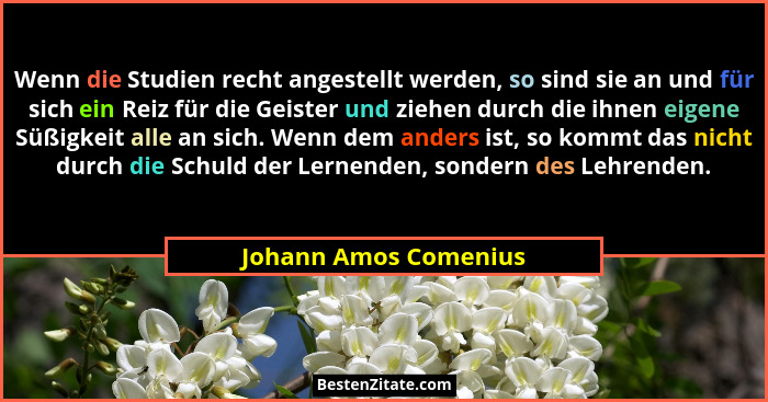 Wenn die Studien recht angestellt werden, so sind sie an und für sich ein Reiz für die Geister und ziehen durch die ihnen eigen... - Johann Amos Comenius