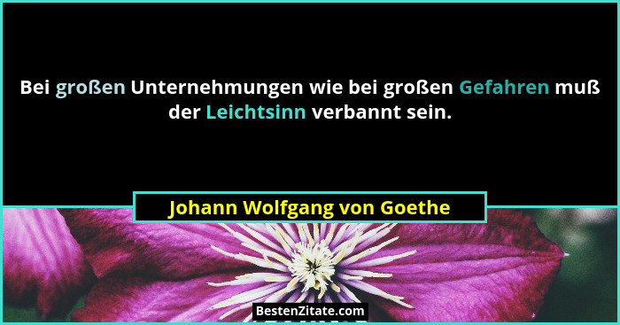 Bei großen Unternehmungen wie bei großen Gefahren muß der Leichtsinn verbannt sein.... - Johann Wolfgang von Goethe