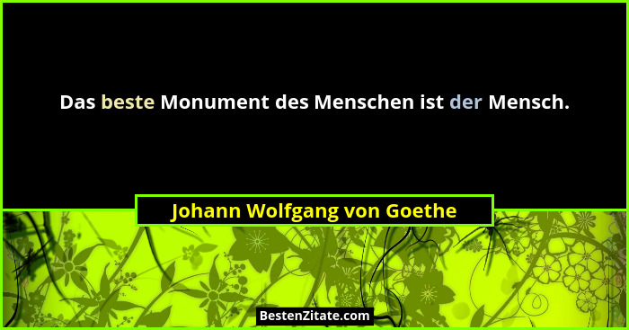 Das beste Monument des Menschen ist der Mensch.... - Johann Wolfgang von Goethe