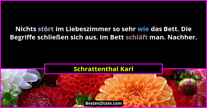 Nichts stört im Liebeszimmer so sehr wie das Bett. Die Begriffe schließen sich aus. Im Bett schläft man. Nachher.... - Schrattenthal Karl