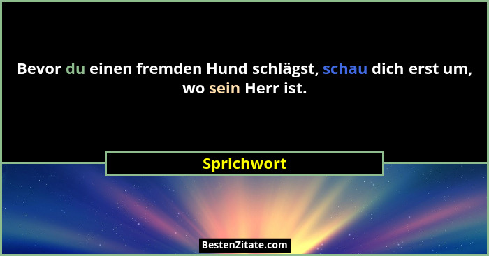 Bevor du einen fremden Hund schlägst, schau dich erst um, wo sein Herr ist.... - Sprichwort