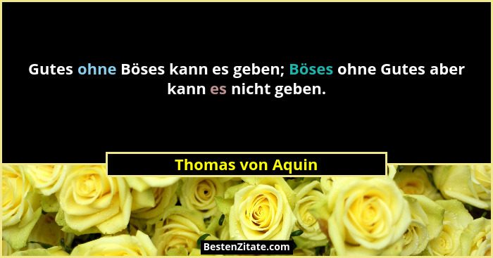 Gutes ohne Böses kann es geben; Böses ohne Gutes aber kann es nicht geben.... - Thomas von Aquin