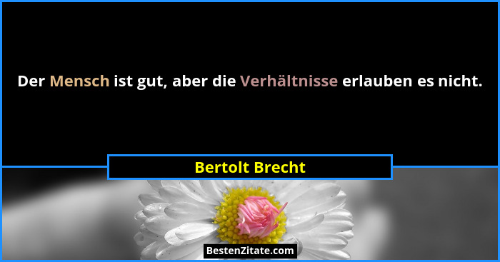 Der Mensch ist gut, aber die Verhältnisse erlauben es nicht.... - Bertolt Brecht