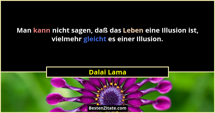 Man kann nicht sagen, daß das Leben eine Illusion ist, vielmehr gleicht es einer Illusion.... - Dalai Lama