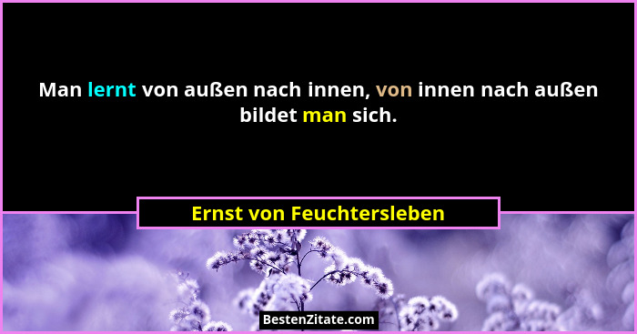 Man lernt von außen nach innen, von innen nach außen bildet man sich.... - Ernst von Feuchtersleben