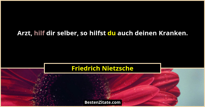 Arzt, hilf dir selber, so hilfst du auch deinen Kranken.... - Friedrich Nietzsche