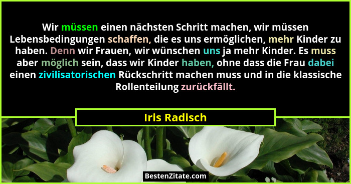 Wir müssen einen nächsten Schritt machen, wir müssen Lebensbedingungen schaffen, die es uns ermöglichen, mehr Kinder zu haben. Denn wir... - Iris Radisch