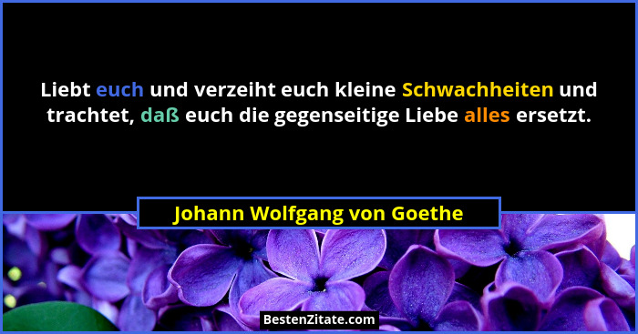 Liebt euch und verzeiht euch kleine Schwachheiten und trachtet, daß euch die gegenseitige Liebe alles ersetzt.... - Johann Wolfgang von Goethe