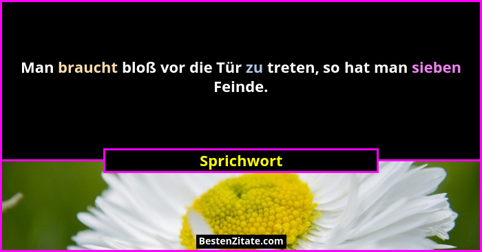 Man braucht bloß vor die Tür zu treten, so hat man sieben Feinde.... - Sprichwort