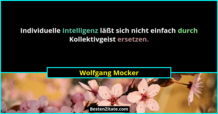 Individuelle Intelligenz läßt sich nicht einfach durch Kollektivgeist ersetzen.... - Wolfgang Mocker