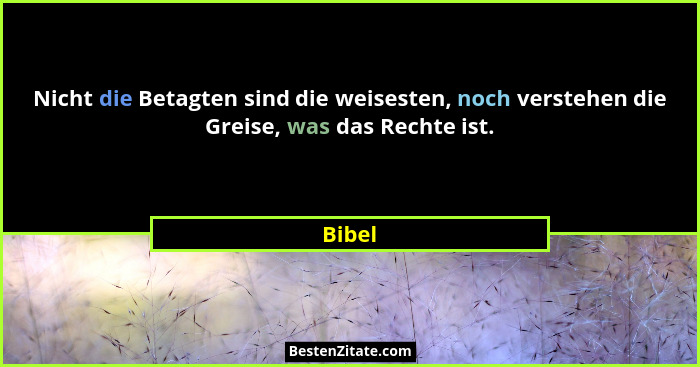 Nicht die Betagten sind die weisesten, noch verstehen die Greise, was das Rechte ist.... - Bibel