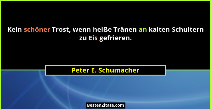 Kein schöner Trost, wenn heiße Tränen an kalten Schultern zu Eis gefrieren.... - Peter E. Schumacher