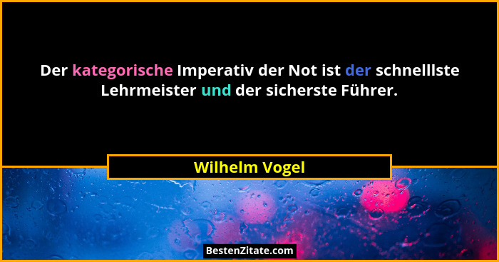 Der kategorische Imperativ der Not ist der schnelllste Lehrmeister und der sicherste Führer.... - Wilhelm Vogel