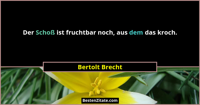 Der Schoß ist fruchtbar noch, aus dem das kroch.... - Bertolt Brecht
