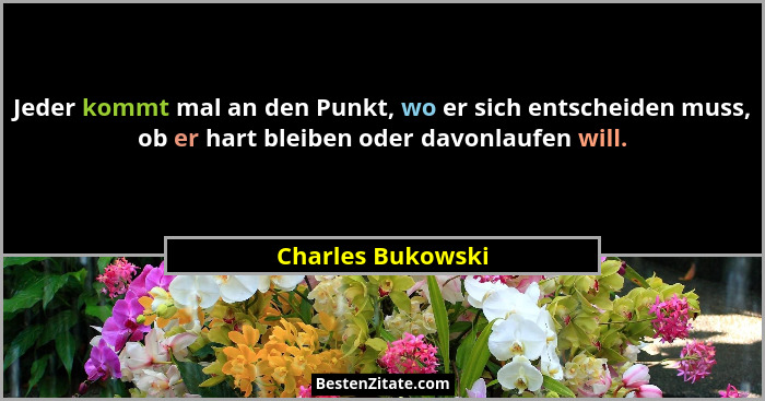 Jeder kommt mal an den Punkt, wo er sich entscheiden muss, ob er hart bleiben oder davonlaufen will.... - Charles Bukowski