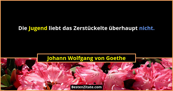 Die Jugend liebt das Zerstückelte überhaupt nicht.... - Johann Wolfgang von Goethe