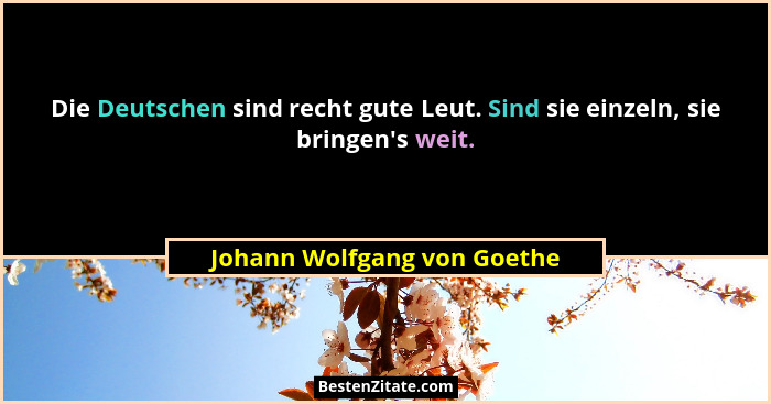 Die Deutschen sind recht gute Leut. Sind sie einzeln, sie bringen's weit.... - Johann Wolfgang von Goethe