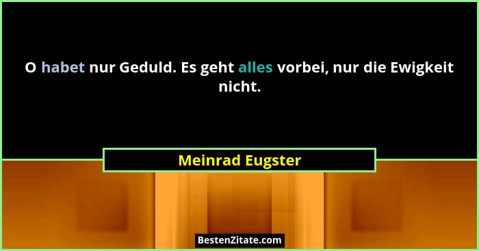 O habet nur Geduld. Es geht alles vorbei, nur die Ewigkeit nicht.... - Meinrad Eugster