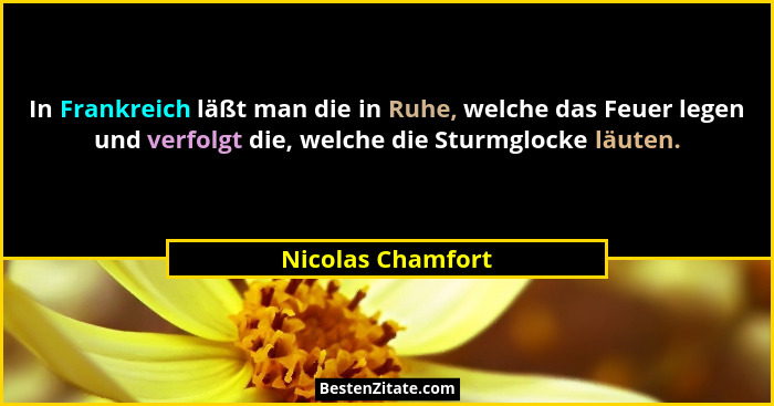 In Frankreich läßt man die in Ruhe, welche das Feuer legen und verfolgt die, welche die Sturmglocke läuten.... - Nicolas Chamfort