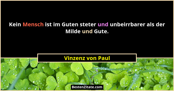 Kein Mensch ist im Guten steter und unbeirrbarer als der Milde und Gute.... - Vinzenz von Paul