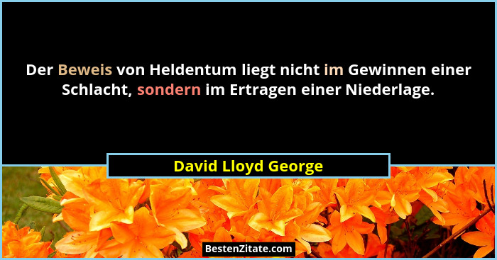 Der Beweis von Heldentum liegt nicht im Gewinnen einer Schlacht, sondern im Ertragen einer Niederlage.... - David Lloyd George