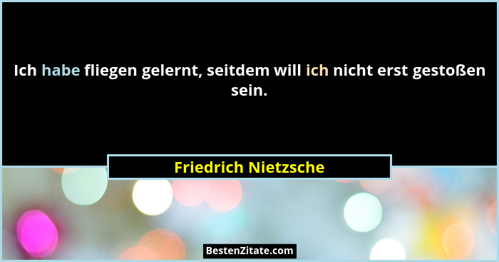 Ich habe fliegen gelernt, seitdem will ich nicht erst gestoßen sein.... - Friedrich Nietzsche