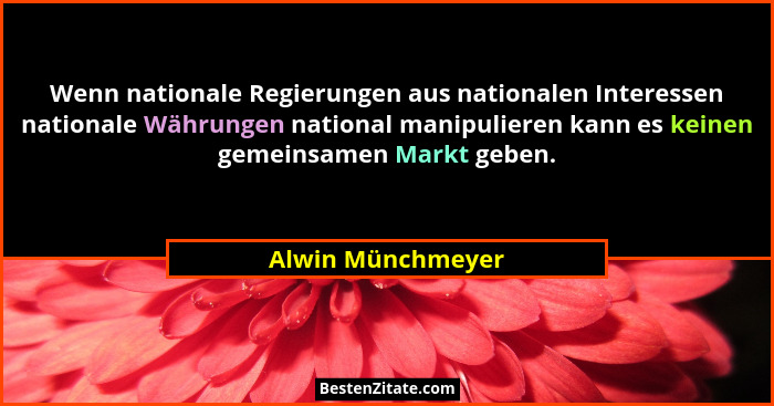 Wenn nationale Regierungen aus nationalen Interessen nationale Währungen national manipulieren kann es keinen gemeinsamen Markt geb... - Alwin Münchmeyer