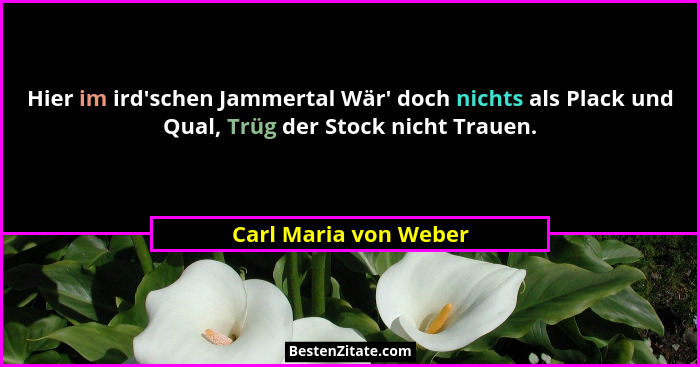 Hier im ird'schen Jammertal Wär' doch nichts als Plack und Qual, Trüg der Stock nicht Trauen.... - Carl Maria von Weber