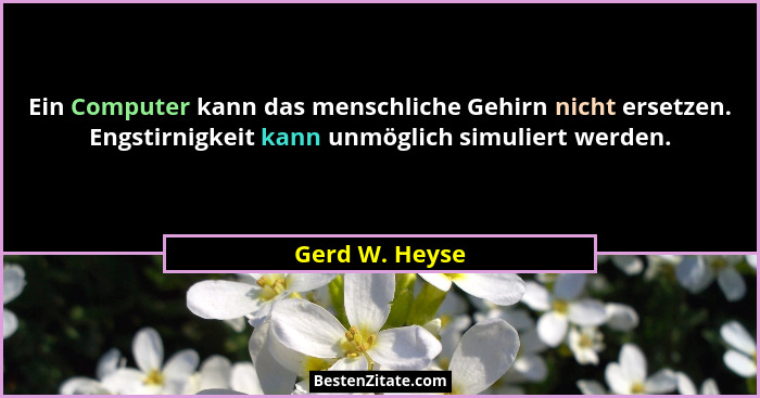 Ein Computer kann das menschliche Gehirn nicht ersetzen. Engstirnigkeit kann unmöglich simuliert werden.... - Gerd W. Heyse