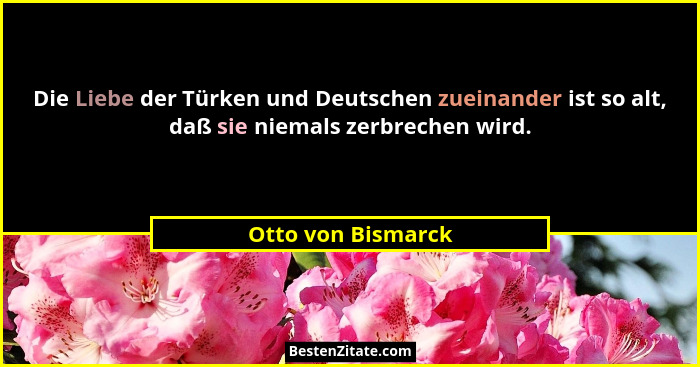 Die Liebe der Türken und Deutschen zueinander ist so alt, daß sie niemals zerbrechen wird.... - Otto von Bismarck