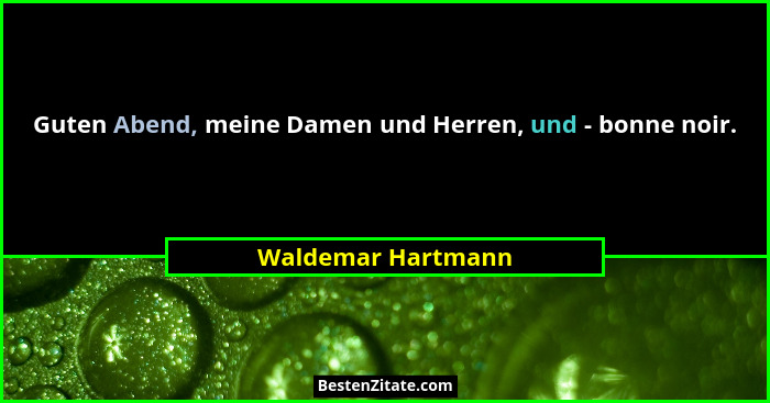 Guten Abend, meine Damen und Herren, und - bonne noir.... - Waldemar Hartmann